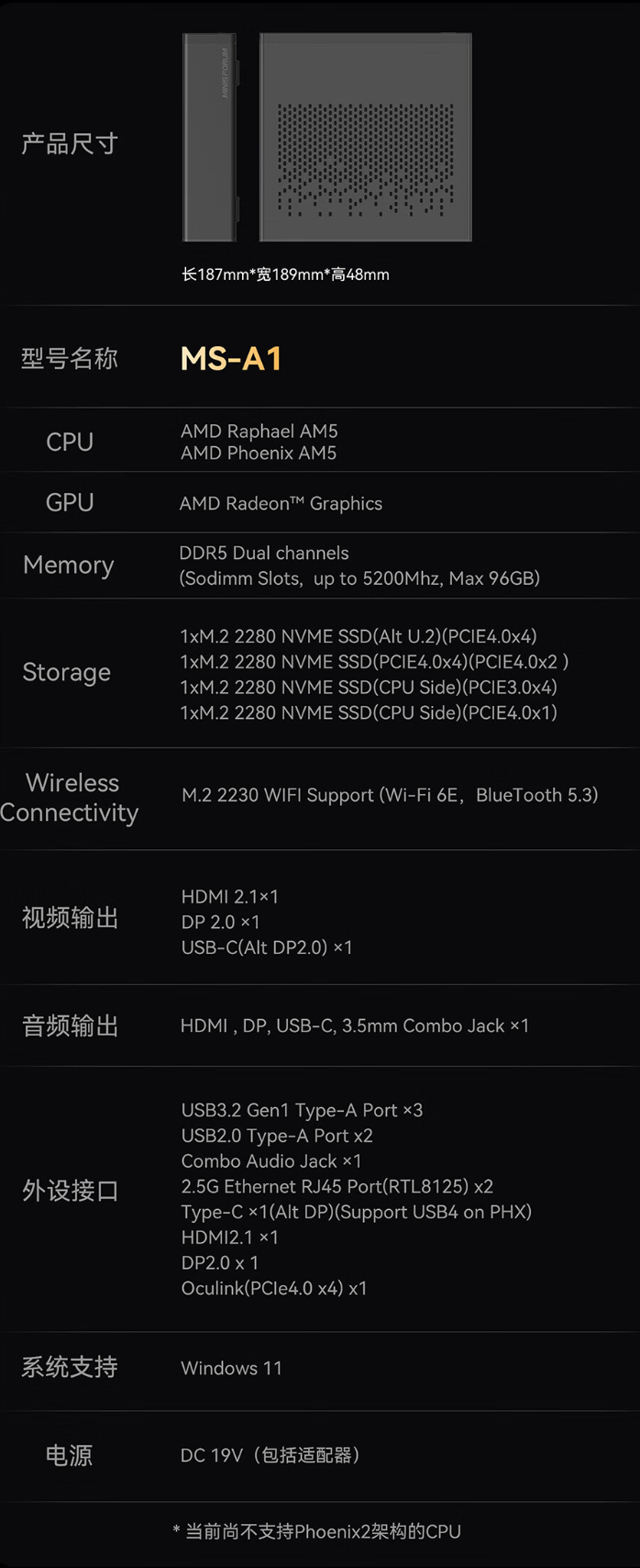 铭凡 MS-A1 迷你工作站发售：AMD AM5 平台，准系统 1599 元