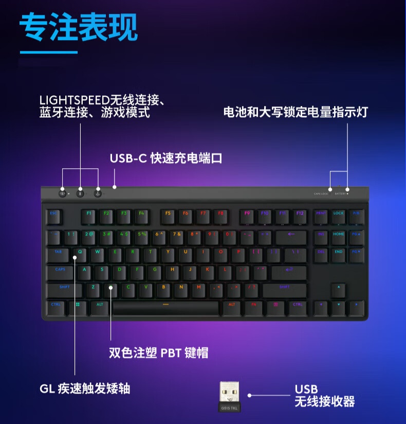 罗技 G515 无线蓝牙机械键盘国行开售：三模连接、KEYCONTROL 全键自定义，1099 元