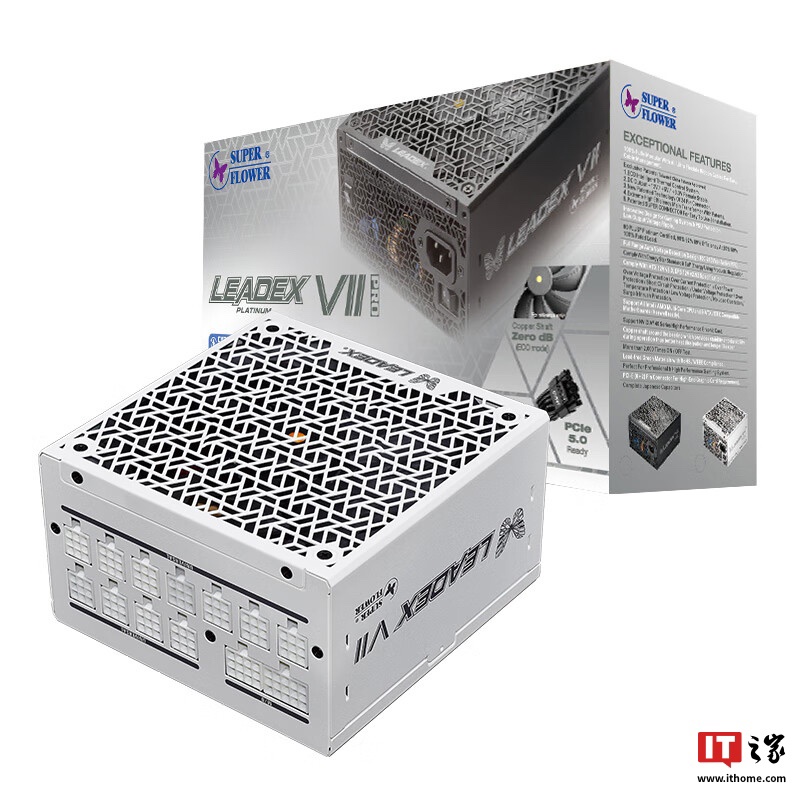 振华 LEADEX VII P1200W 白金牌 ATX 3.0 电源白色款首发，1799元