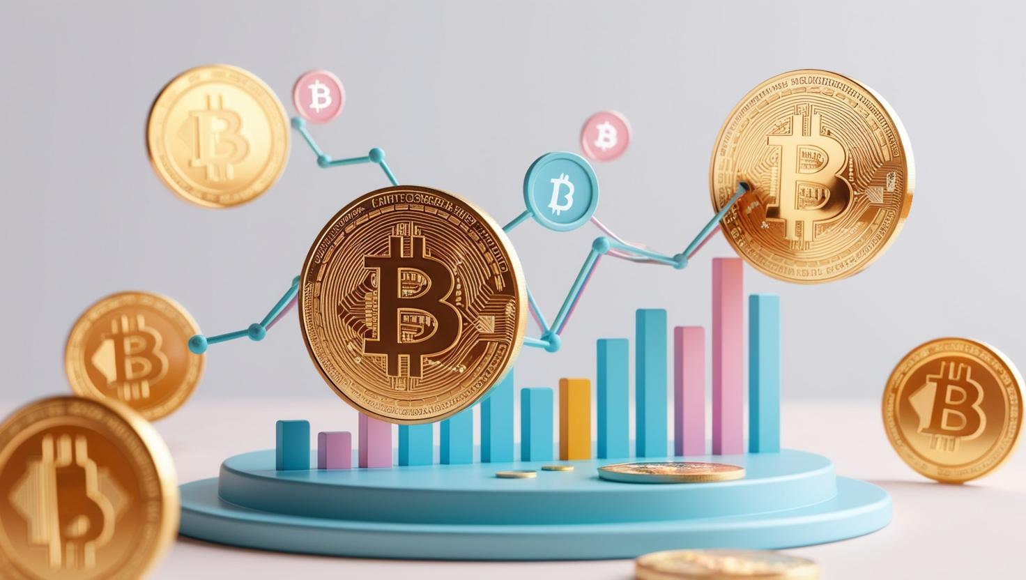 3D blockchain world，coin chart with Bitcoin coin ， value icons in a light style, no more element, no word (12).jpg