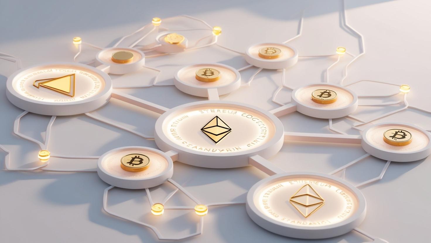 3D Ethereum blockchain with various token standards  in  a light style, no more element, no word (1).jpg