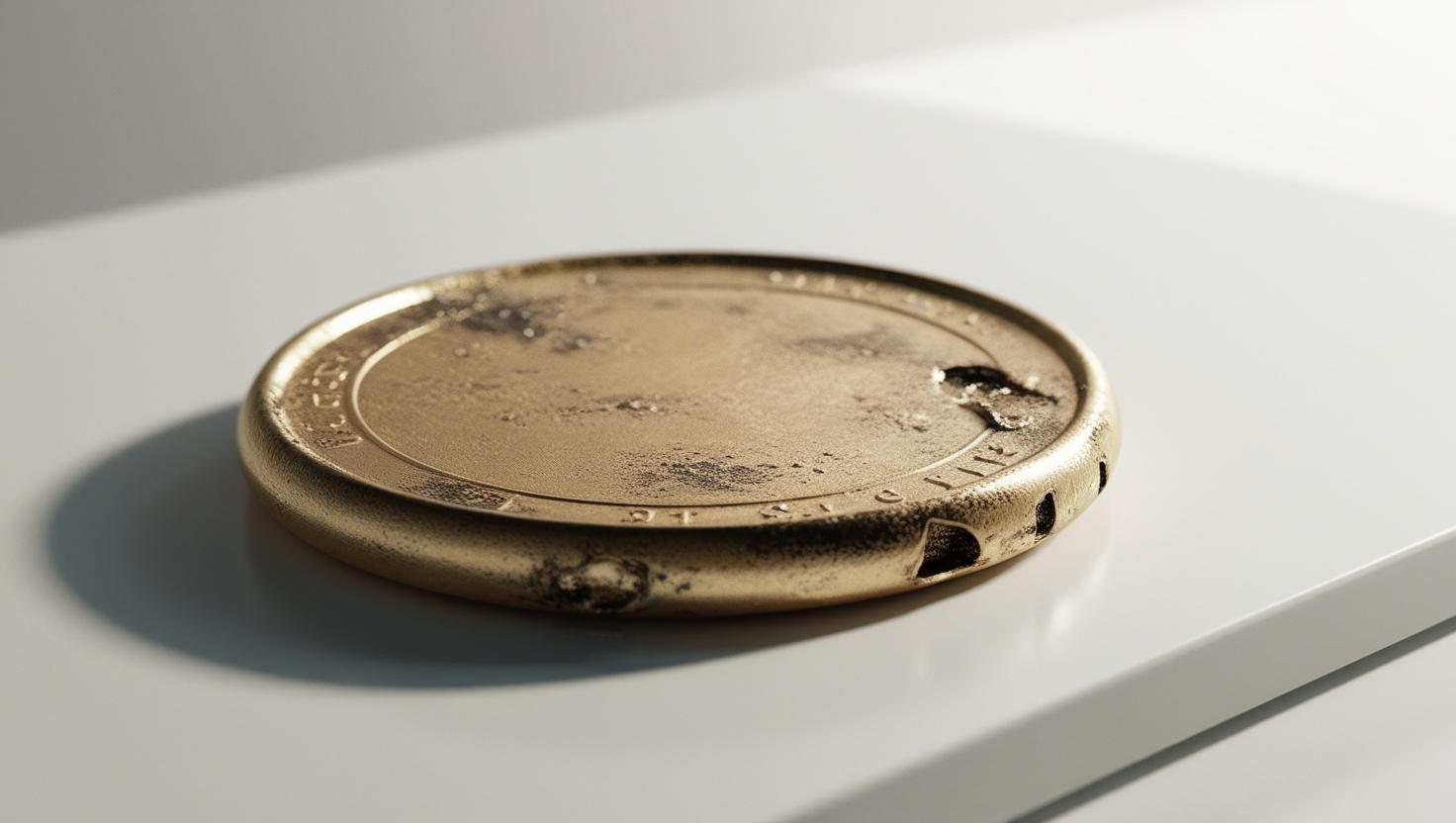 A 3D visual of a broken or deflated coin in a light style, no more element, no word.jpg
