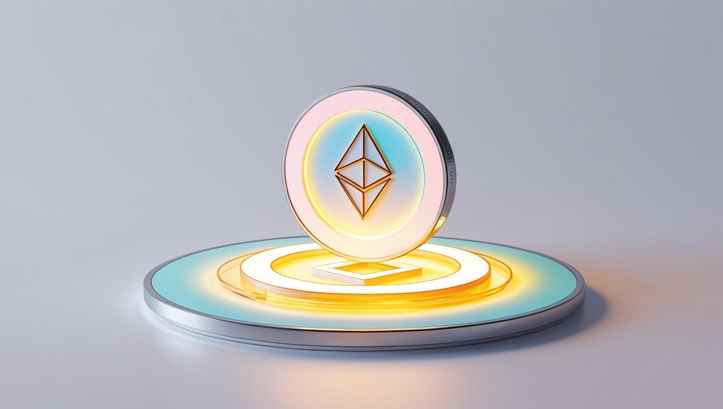 3D Glowing Ethereum layer-2 chain with optimistic rollup technology，“OP” coin  in a light style, no more element, no word (1).jpg