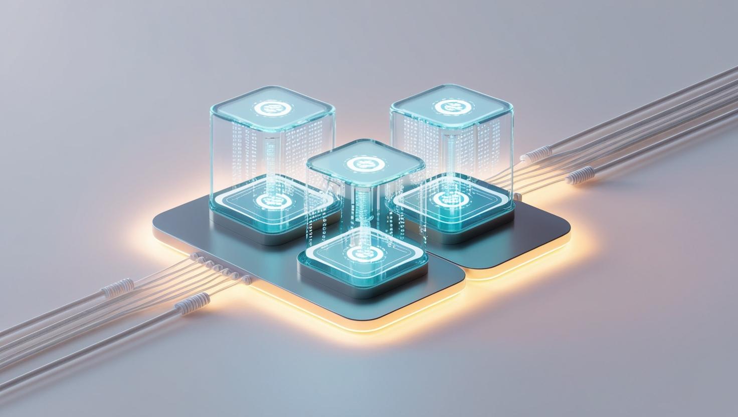 3D digital representation of a smart contract in action, with blockchain blocks and automated transactions moving smoothly between them in a light style, no more element, no text (1).jpg