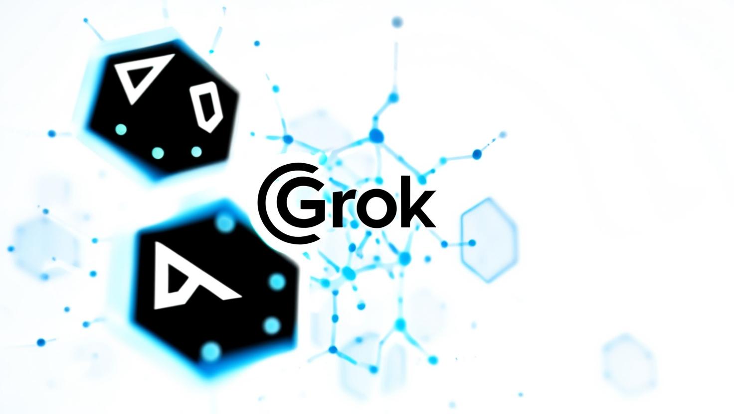 3D Gglowing neural networks and blockchain nodes， ‘Grok’ model in a light style, no more element, no word.jpg