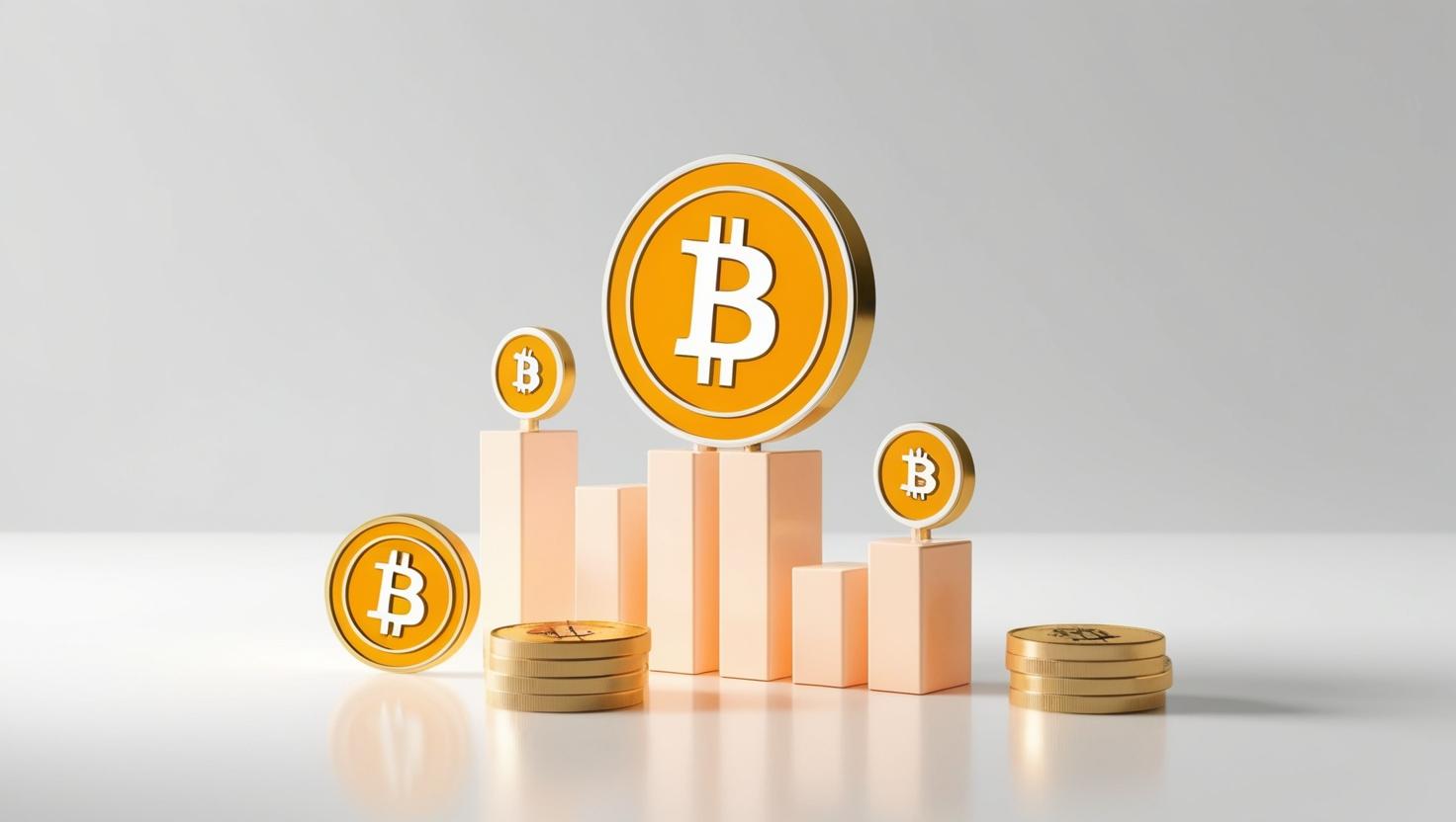 3D NFT，coin chart with Bitcoin coin ， value icons in a light style, no more element, no word (14).jpg