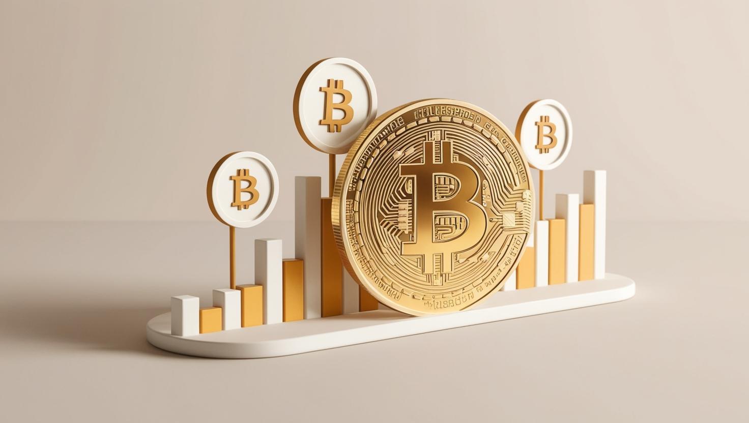 3D NFT，coin chart with Bitcoin coin ， value icons in a light style, no more element, no word (15).jpg
