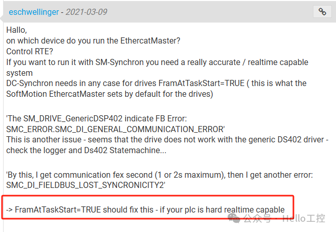 CODESYS平台EtherCAT总线轴错误SMC_DI_FIELDBUS_LOST_SYNCRONICITY如何解决？