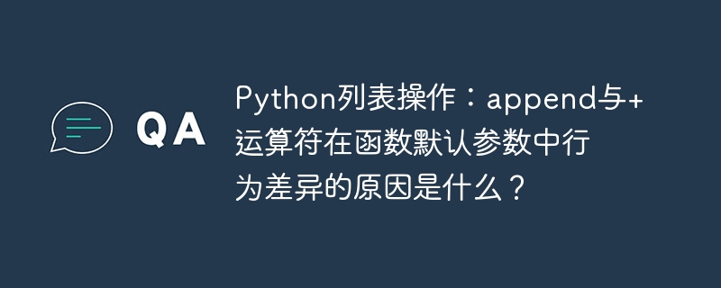Python列表操作：append与+运算符在函数默认参数中行为差异的原因是什么？