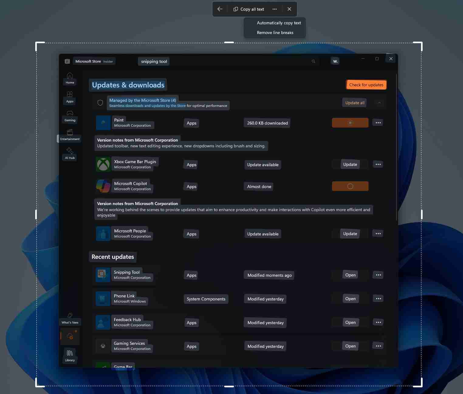 微软 Win11 “文本提取”将上线：无需截图可提取文本
