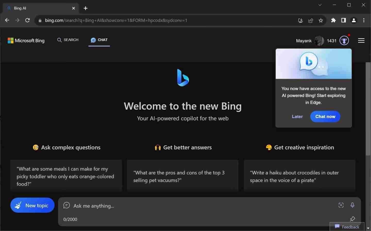 Windows 11下原生暗黑Bing AI正式支持Chrome和Safari