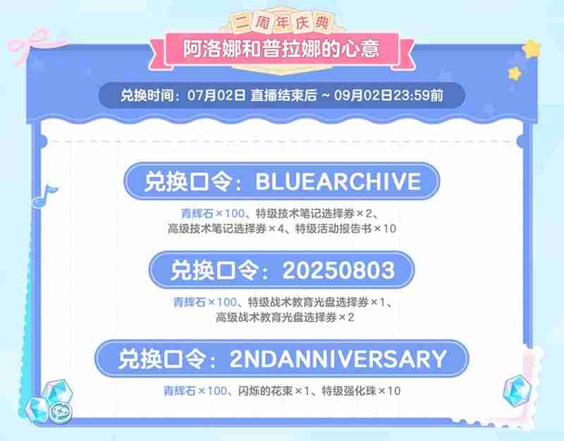 蔚蓝档案最新二周年兑换码 国服二周年官方福利礼包