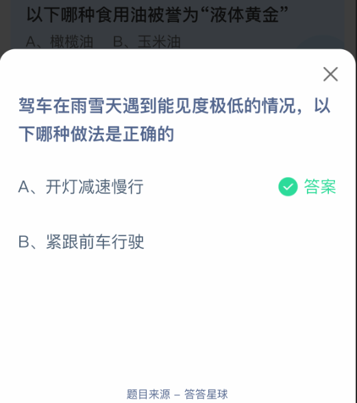 驾车在雨雪天遇到能见度极低的情况，以下哪种做法是正确的