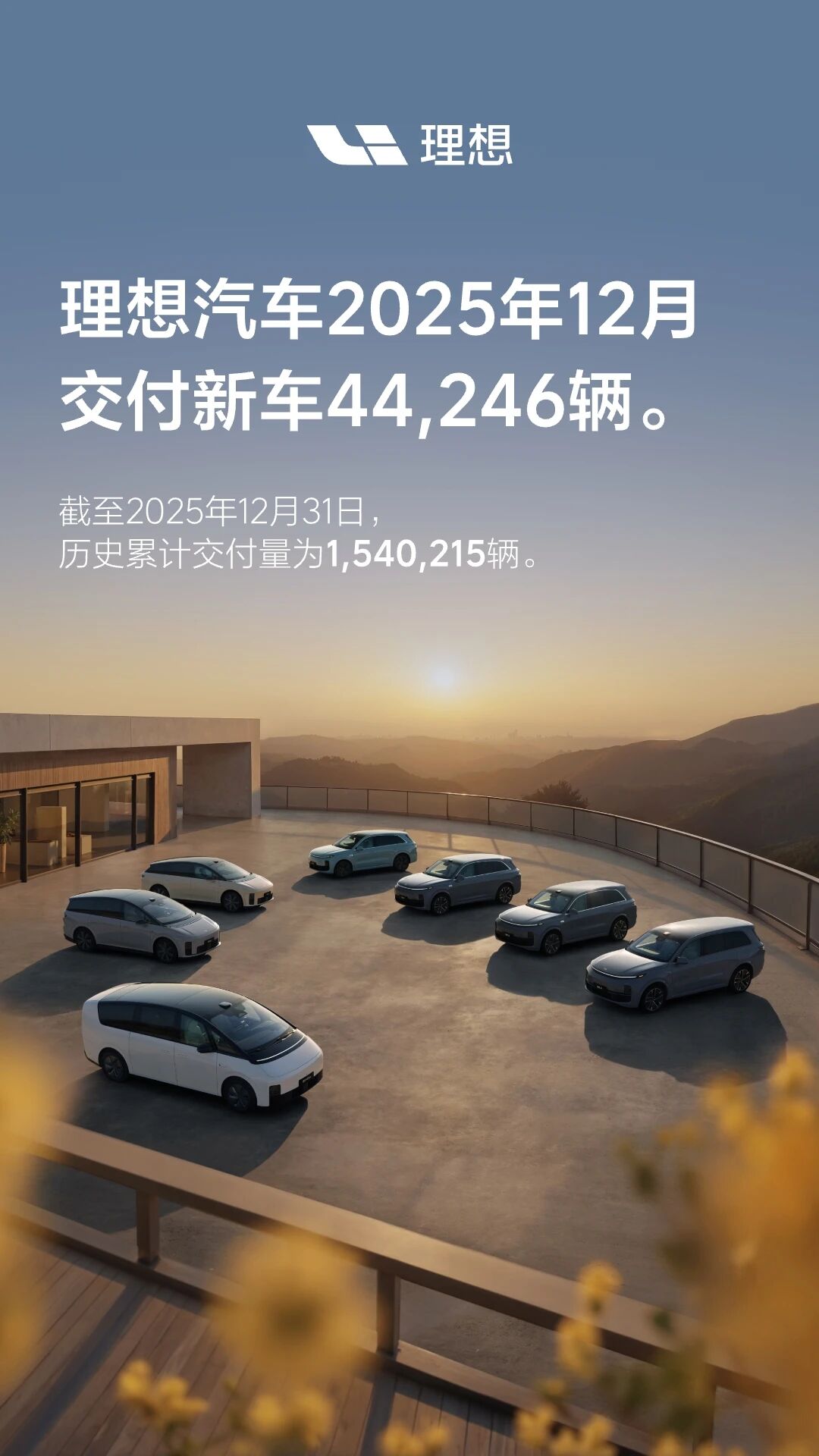 理想汽车2025年12月交付44,246辆