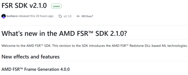 AMD发布FSR SDK 2.1.0：加速推广Redstone大更新