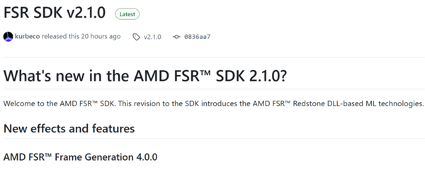 AMD FSR SDK 2.1.0发布，加速Redstone更新