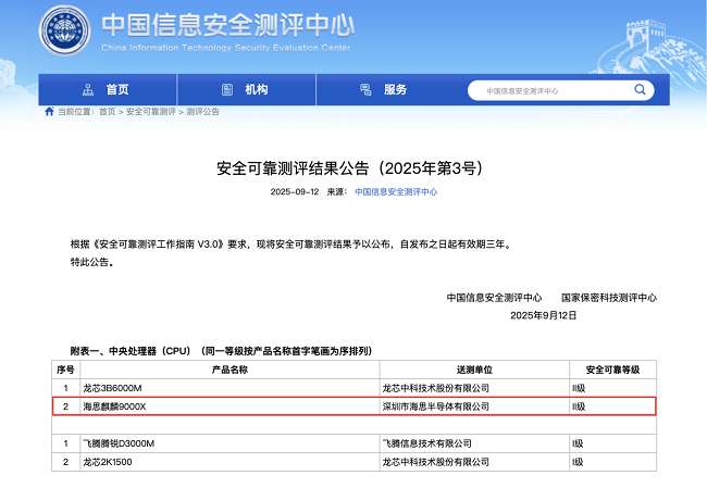 麒麟9000X通过安全可靠II级认证