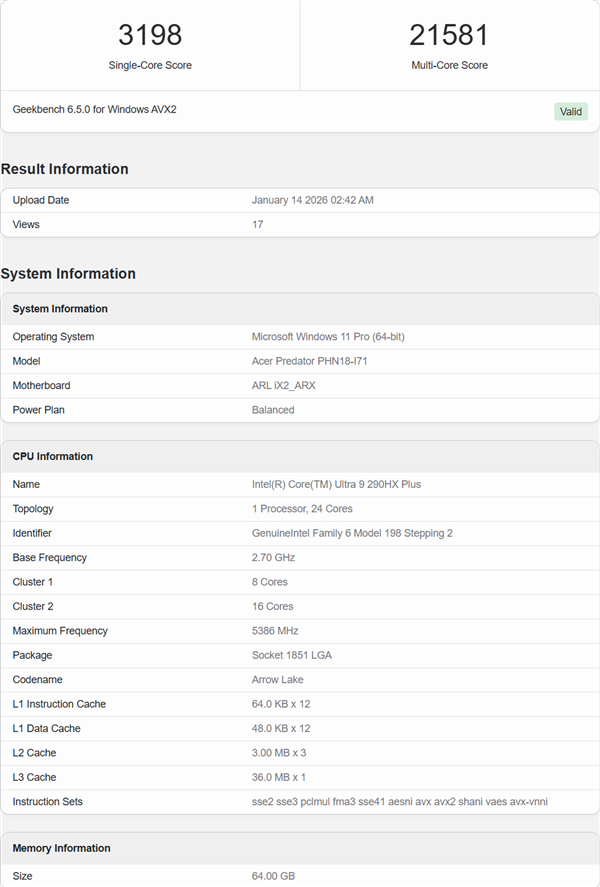 Intel旗舰Ultra 9 290HX Plus曝光：移动端逼近桌面9950X3D！