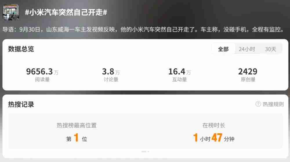 小米汽车突然自己开走?官方回应:排除质量问题