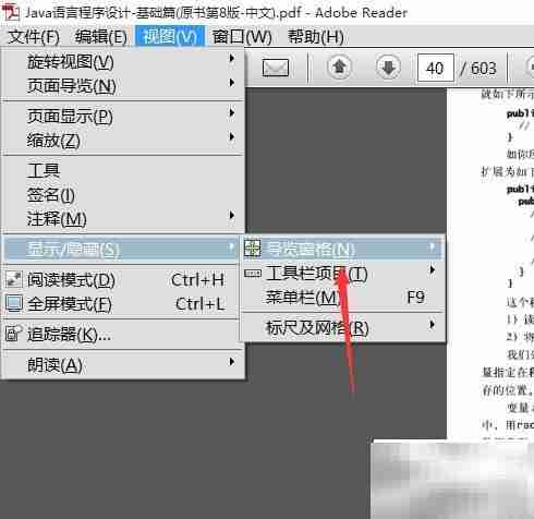 Adobe Reader打开附件栏方法