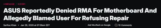 华硕售后风波：拒修甩锅引用户不满