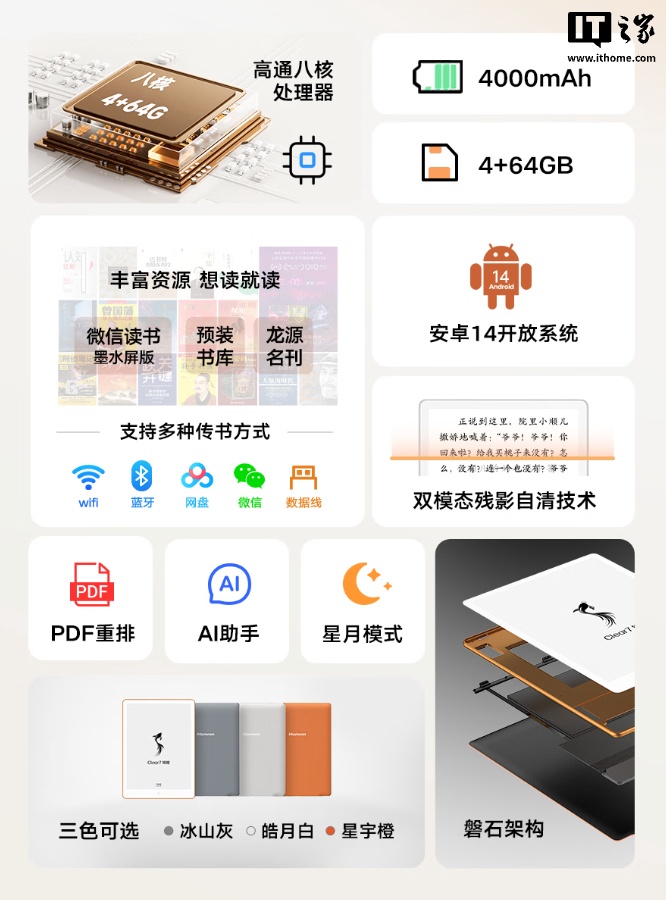 汉王 Clear7 锦鲤电纸书发售：配 7.1 英寸黑白墨水屏面板、T2000 增压快刷引擎，2169 元起