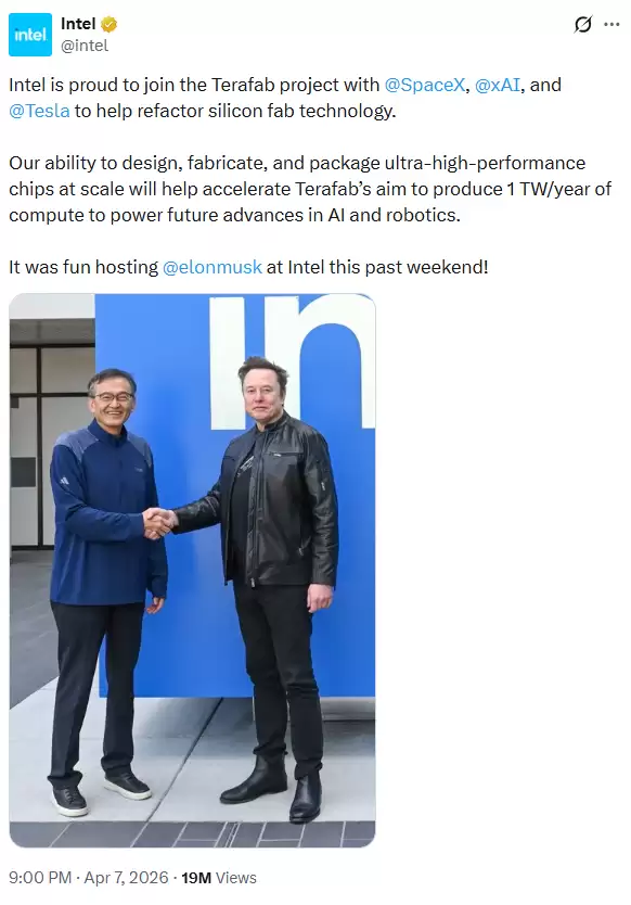 马斯克Terafab项目终于“接上地气”！英特尔宣布加入 将支持芯片制造流程