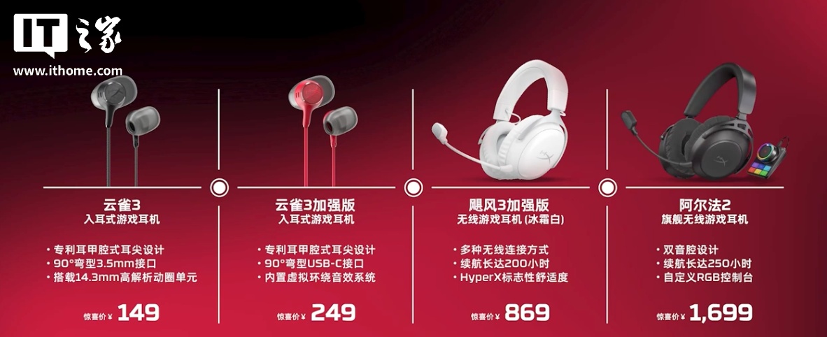 惠普公布 2026 款暗影精灵系列耳机外设产品线：云雀 3 入耳式、飓风 3 新增配色...