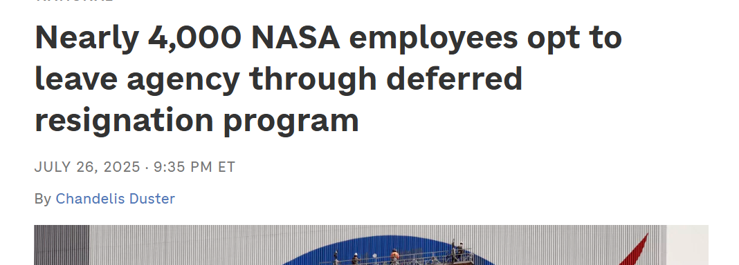 外媒：近4000名NASA员工提交离职申请