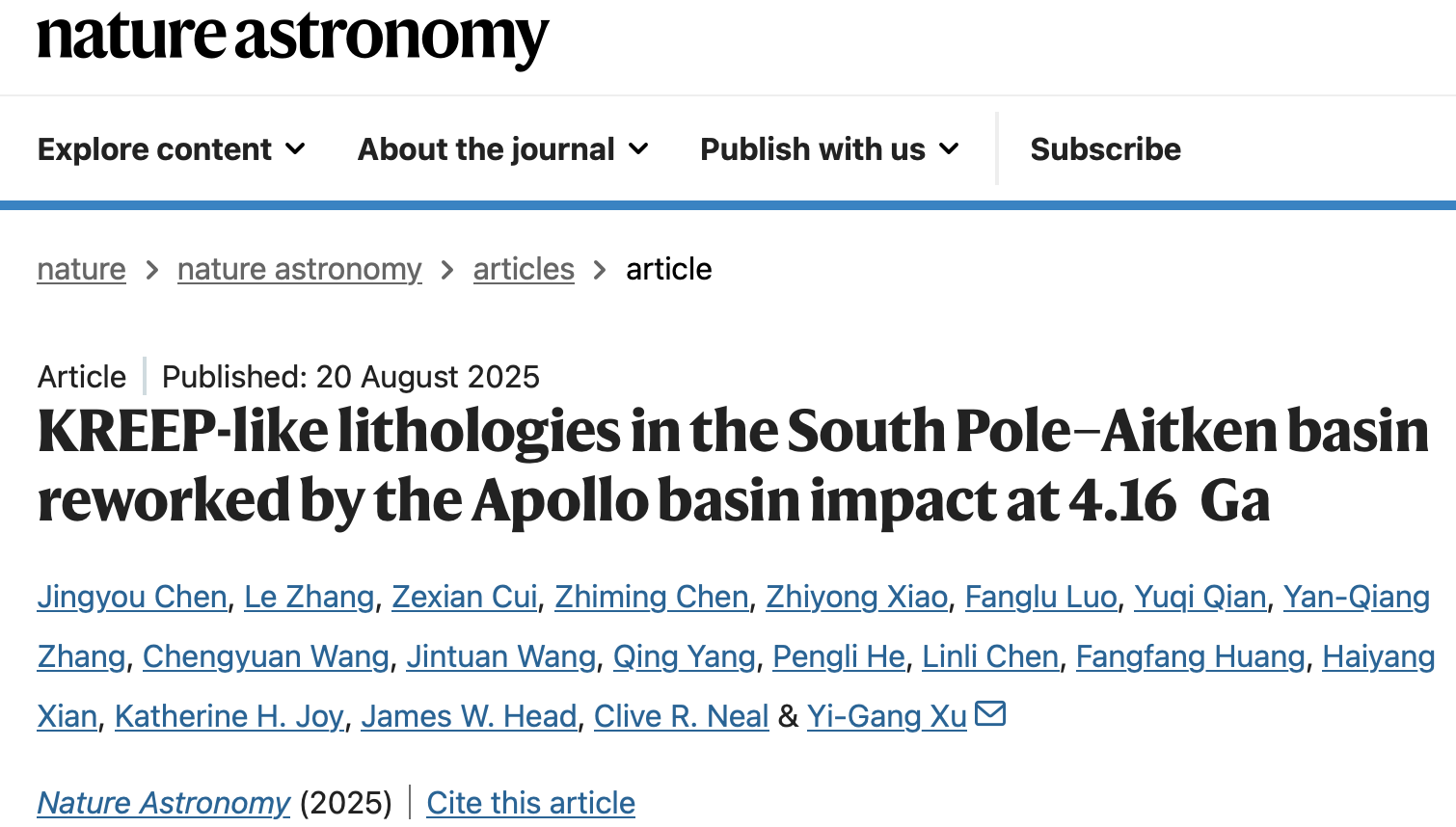 科学家测定月球阿波罗盆地形成于41.6亿年前