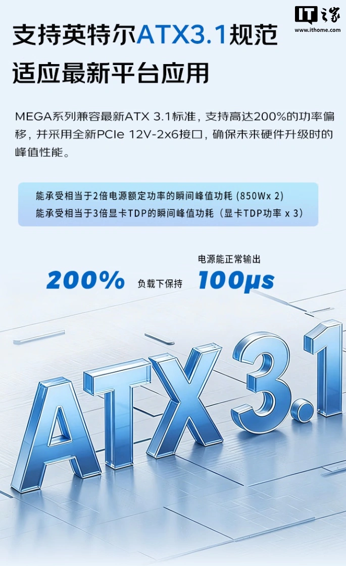 全汉 MEGA GM 850W 金牌全模组电源开启预约：可选 850/1000/1200W，首发 899 元起