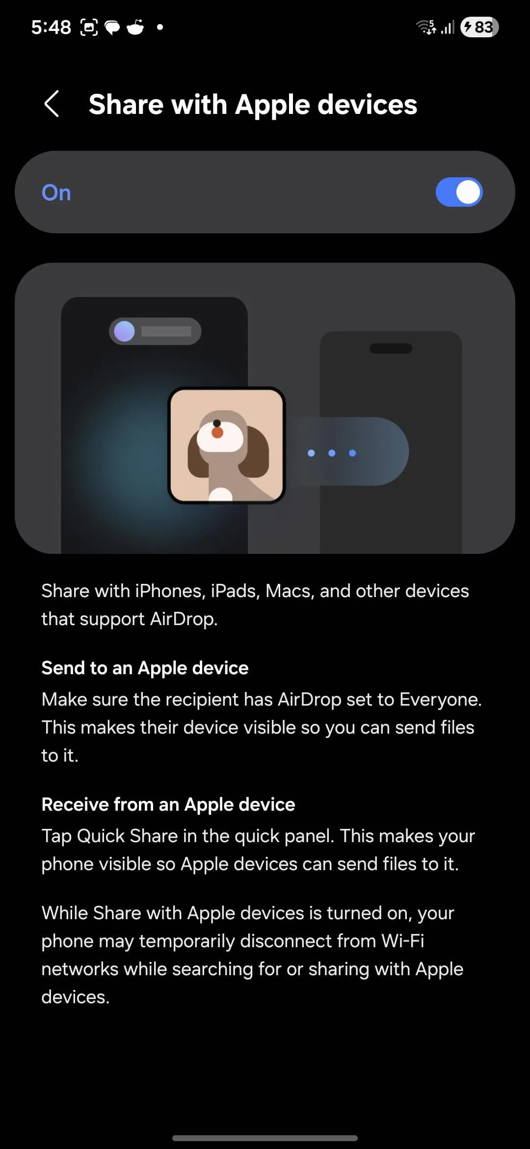 三星 Galaxy S22-25 等旧款手机更新 One UI 8.5 后出现隔空投送开关，但无法正常工作