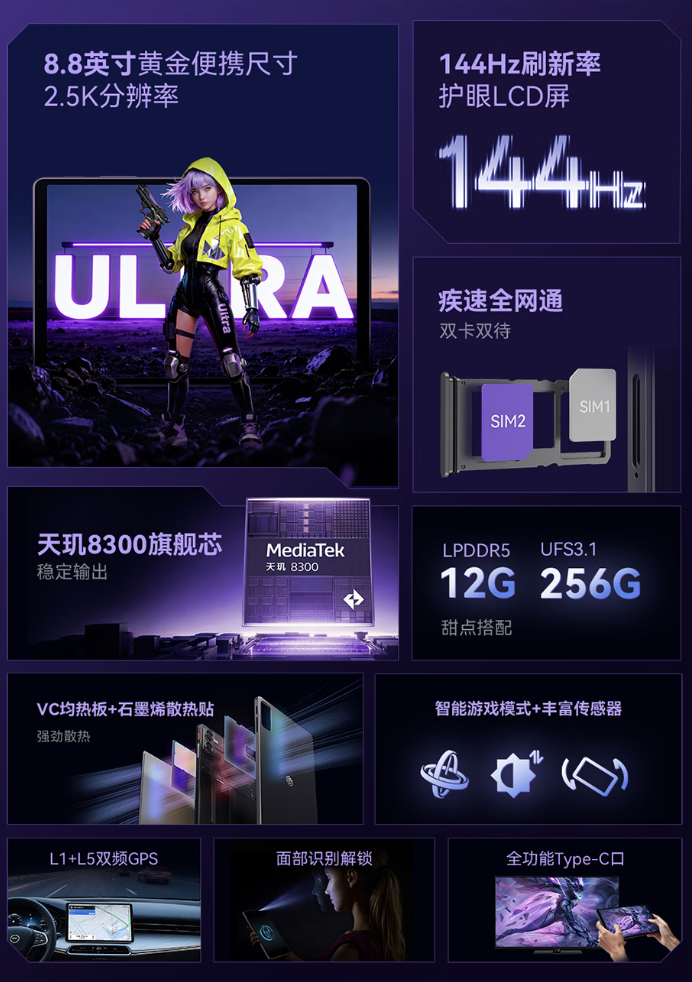酷比魔方掌玩 mini 4 Ultra 平板上架：天玑 8300 + 12G + 256G、全网通双卡双待，首发价 2199 元