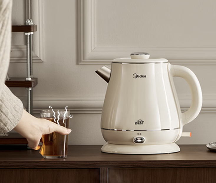 1800W + 一键恒温 55℃：美的钛材质艺术家电水壶 198 → 92 元上市