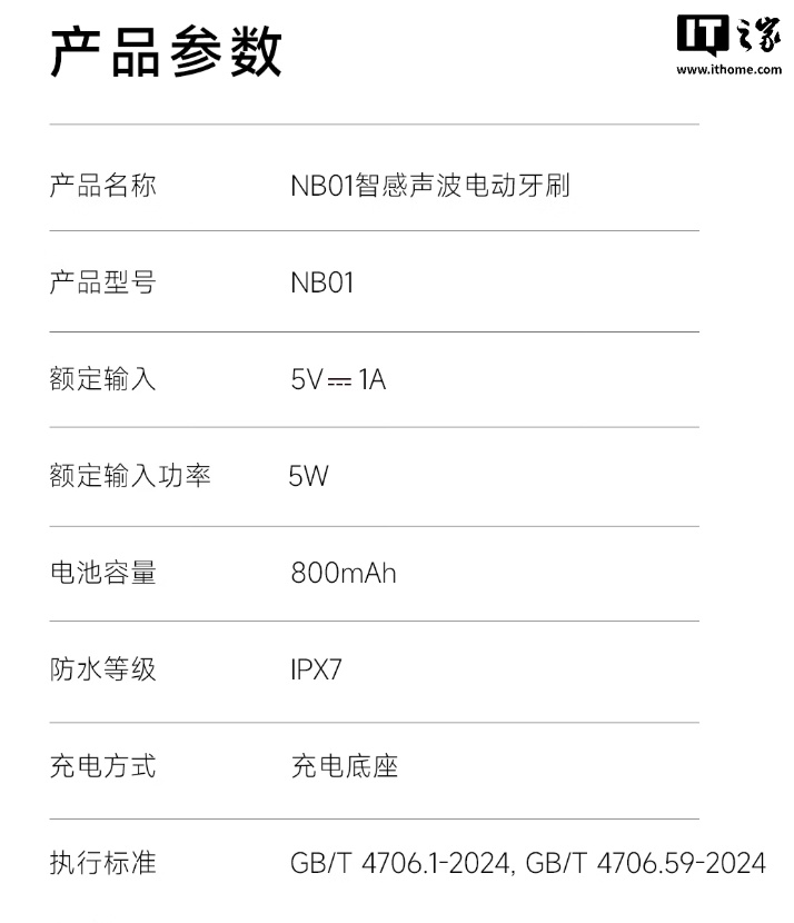 追觅推出 NB01 无按键感应式电动牙刷，299 元