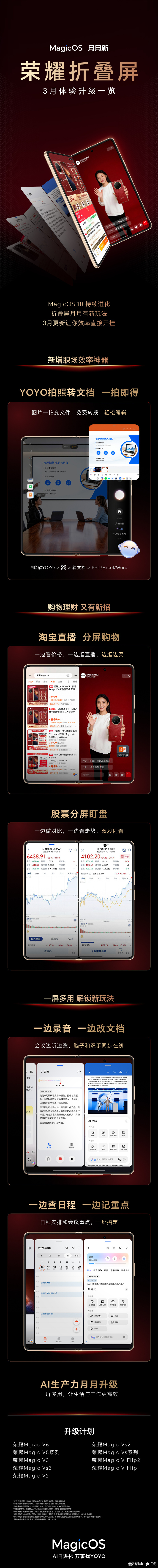 荣耀MagicOS折叠屏 3 月更新上线：YOYO 拍照转文档，股票分屏盯盘