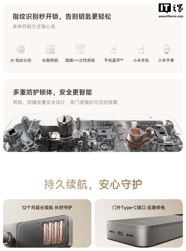 小米智能门锁 G100 上架：AI 指纹识别、9 种开锁方式，1099 元