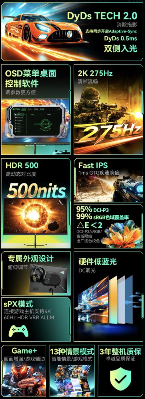 泰坦军团推出“KG257S”24.5 英寸显示器：2K 275Hz，1049 元