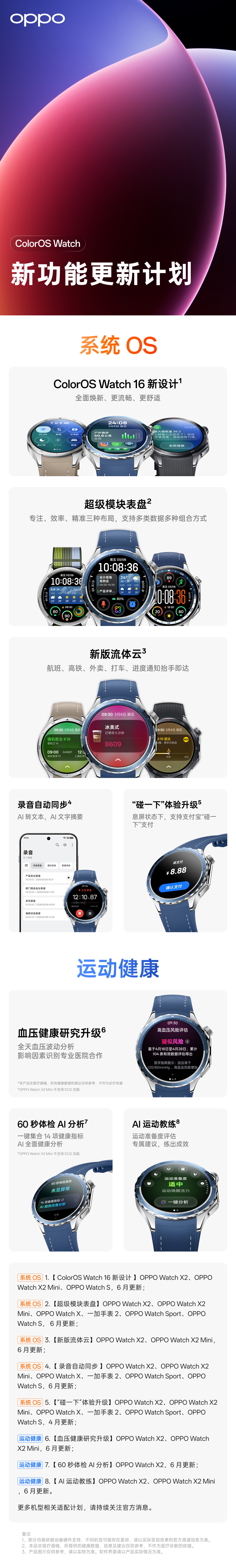OPPO Watch 更新计划发布，ColorOS Watch 16 新设计、新版流体云等上线