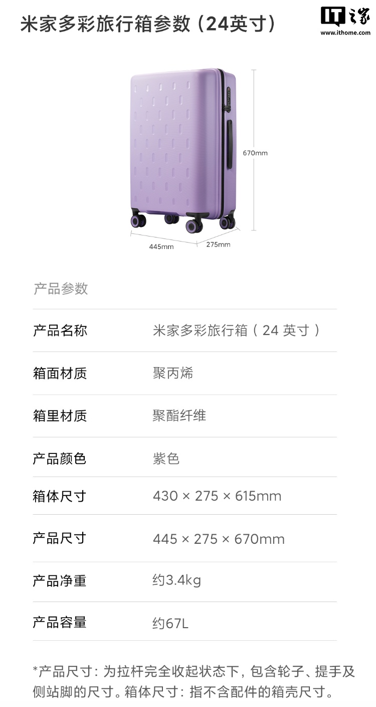 小米米家多彩旅行箱新增紫色配色发售：提供20/24英寸可选，199元起