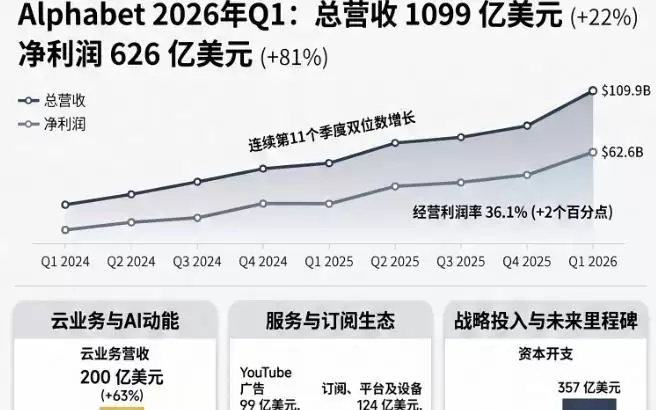 谷歌母公司Q1营收超预期增长22%，AI驱动多板块业务增长，云业务大增63%