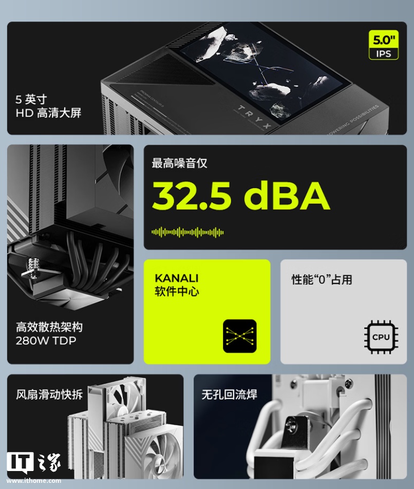 TRYX 创氪星系 TURRIS 风屿 620 风冷散热器发售：配 5 英寸磁吸彩屏，899 元