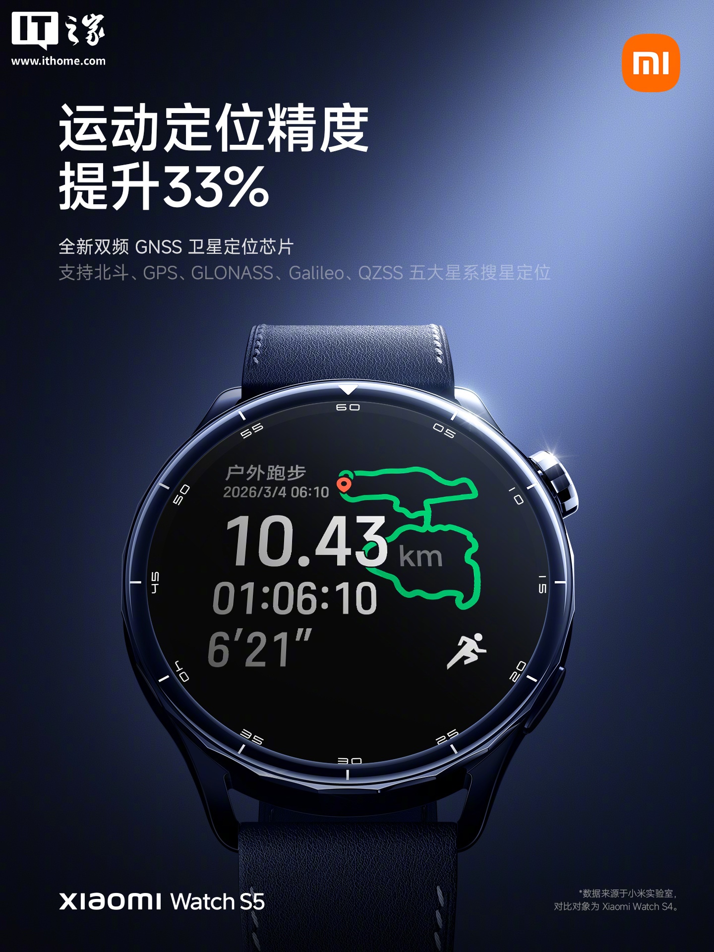 小米手表 S5 官宣搭载全新四灯组四 PD 传感器，心率监测准确度达 98.4%