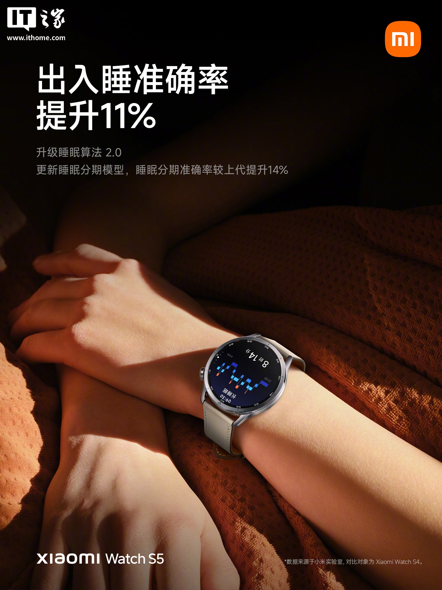 小米手表 S5 官宣搭载全新四灯组四 PD 传感器，心率监测准确度达 98.4%