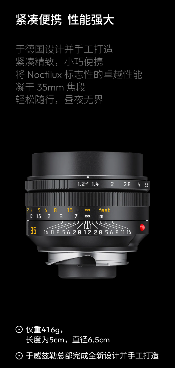 徕卡 M 卡口首款 35mm 夜神镜头 Noctilux-M 35 f/1.2 ASPH.镜头发布：全新设计、手工打造，72800 元