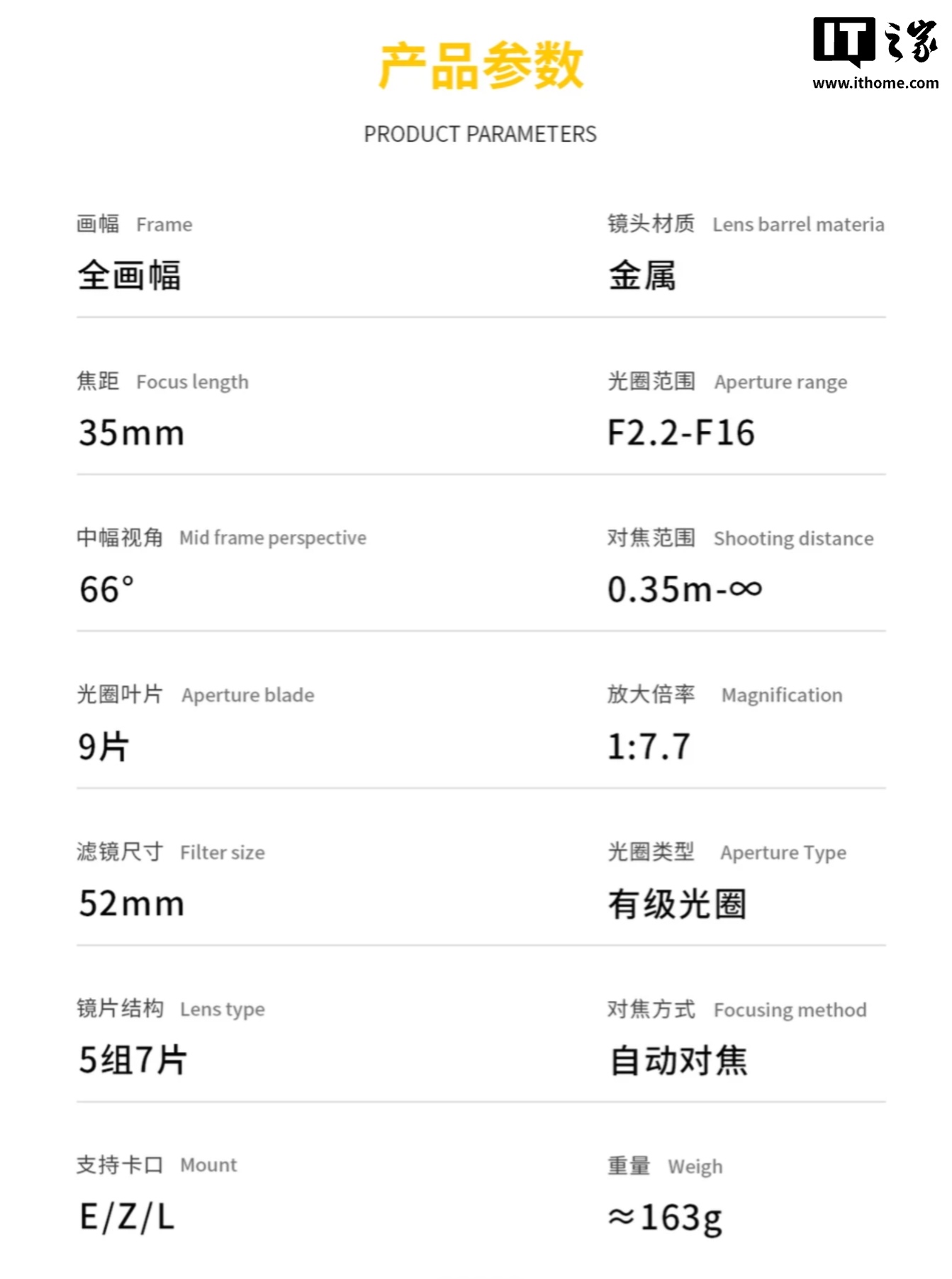 深光影像推出 AF 35mm F2.2 全画幅相机镜头：提供 E / Z 卡口，699 元
