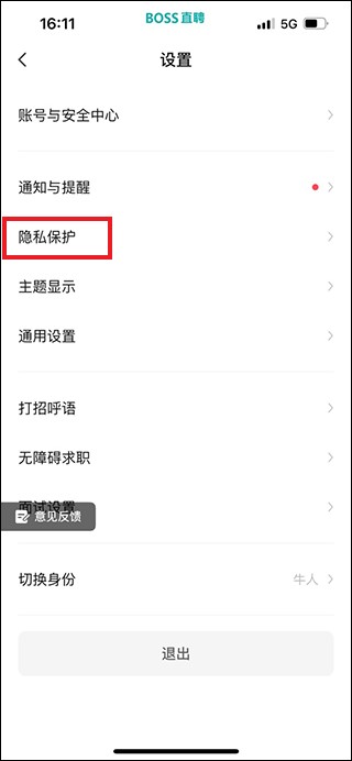 设置界面中的隐私保护选项