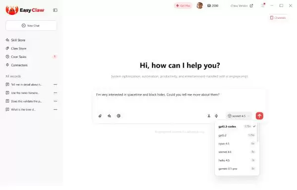 EasyClaw网页版操作示意图