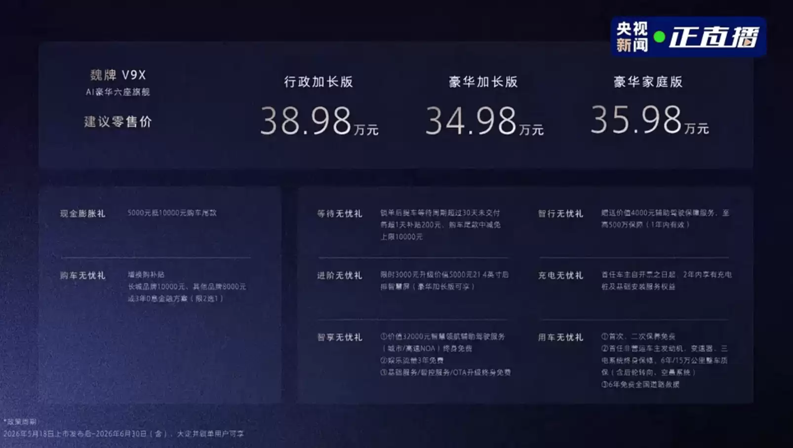 魏牌V9X震撼登场！34.98万起售 插混动力+智能配置打造豪华六座SUV新标杆