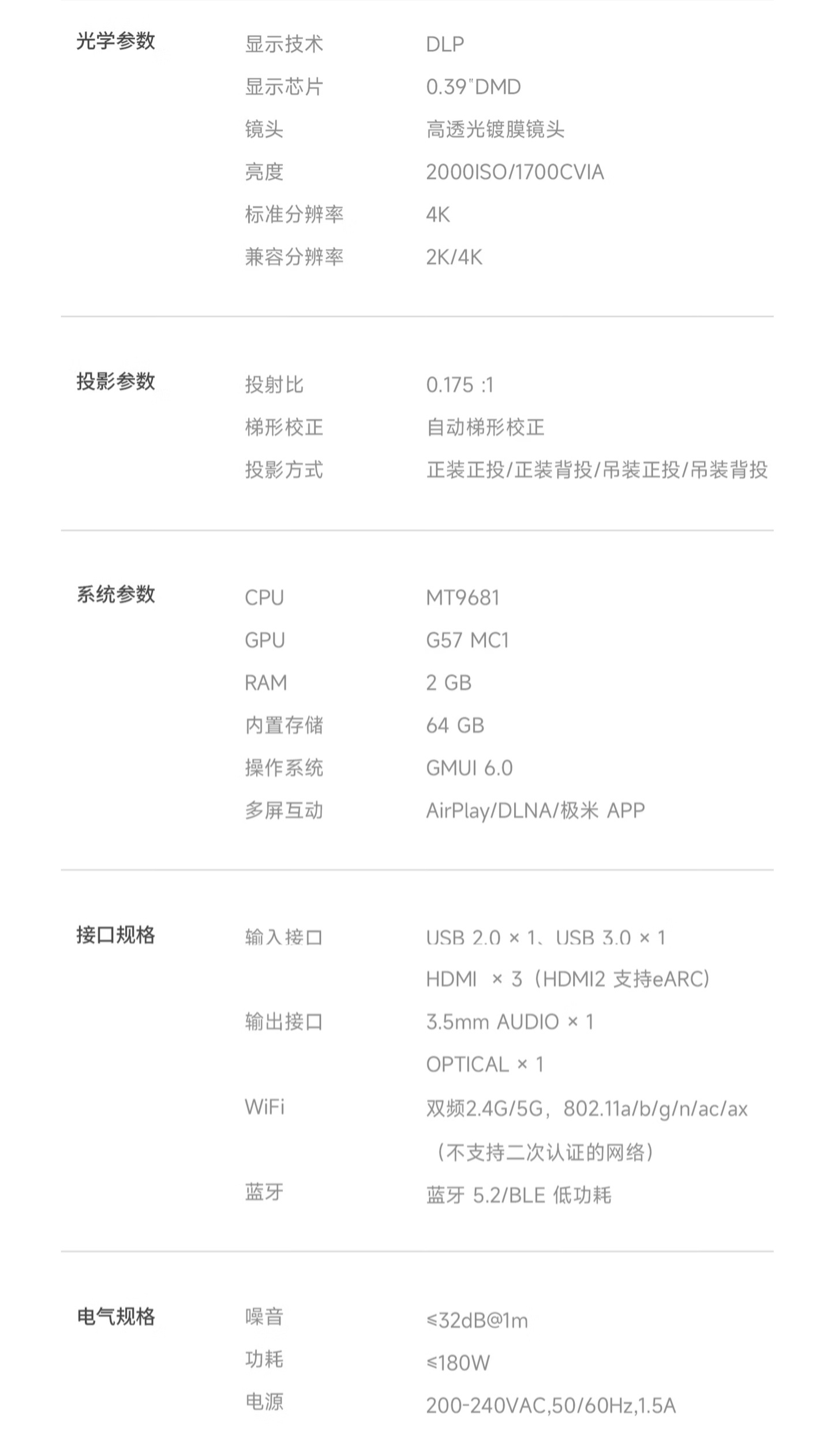极米 MIRA 4K 系列激光电视预售：0.175:1 投射比、哈曼卡顿 36W 扬声器，6499元起